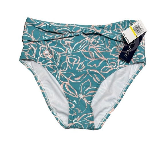 Aqua Couture Medium Swim Bikini Bottom Hipster Flowers Tropical Teal Swimwear - Picture 3 of 8